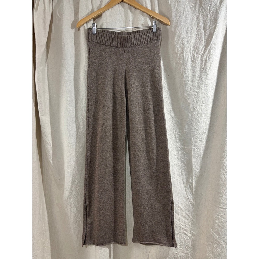 Gilly Hicks Brown Knit Wide Leg Lounge Pants Side Slit High Waist Small 546L0111